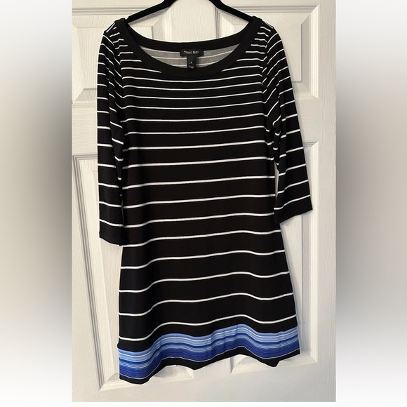 WHITE HOUSE BLACK MARKET M Black White Blue Striped Tunic Dress Silky Jersey - Picture 3 of 11